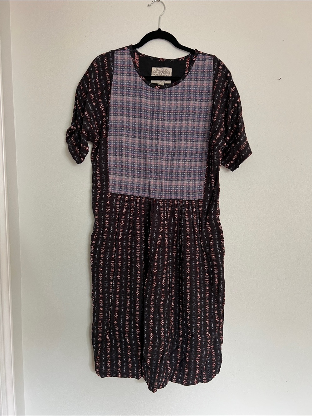 Layered Pattern Mixed-Print Women’s Dress - Black/Pink